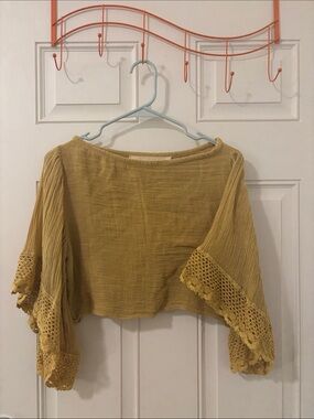 Jen's Pirate Booty Mustard Crochet Bell-Sleeve Tunic Top
